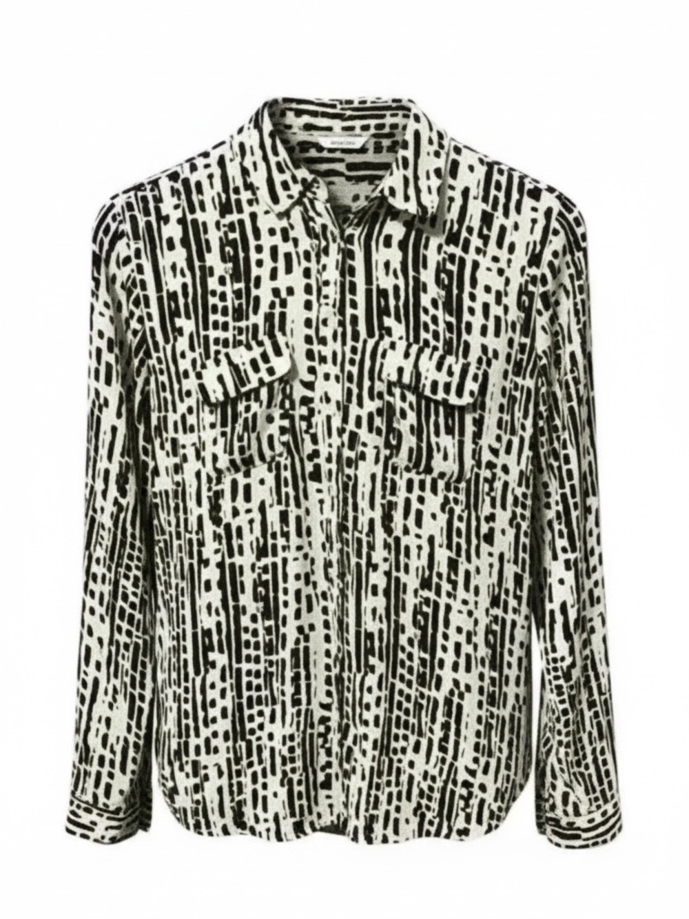 LOFT Abstract Print Button Down Blouse XS Black White Pink